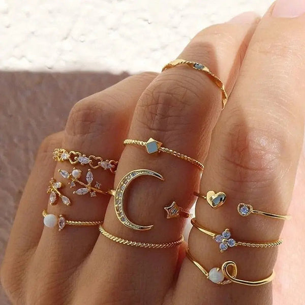 10 Pack of Bohemian Silver and Gold Plated Rings 0