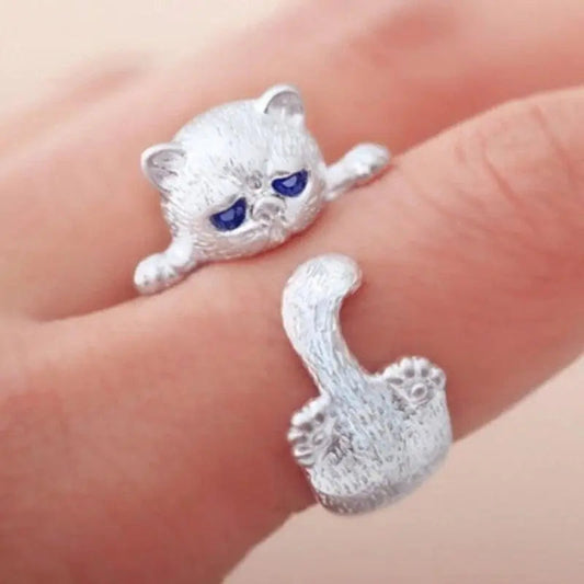 925 Sterling Silver Adjustable Kitty Ring 0