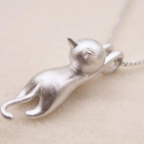 925 Sterling Silver Playful Kitty Necklace 0