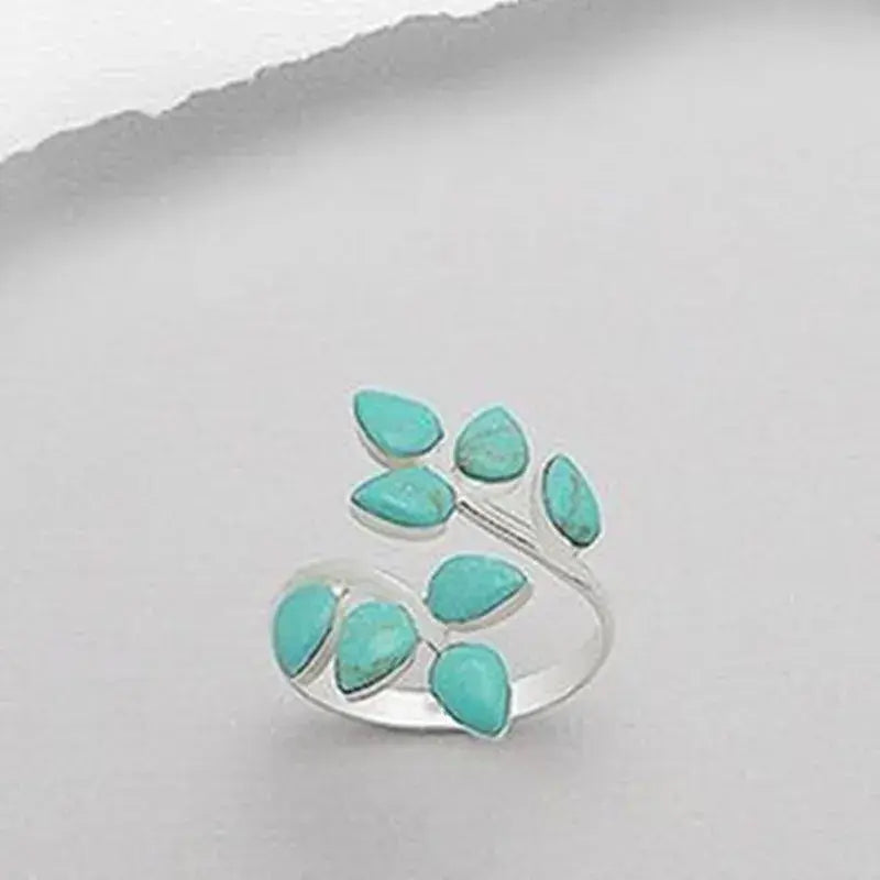 Adjustable Ring with Turquoise Leaves 0