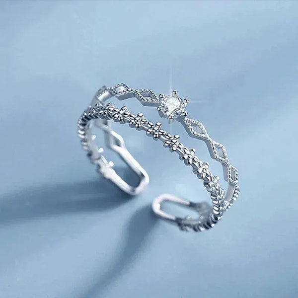 Adjustable Zirconia Silver Ring 0