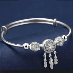 Adjustable bracelet with triple leaf charms made of 925 sterling silver 0
