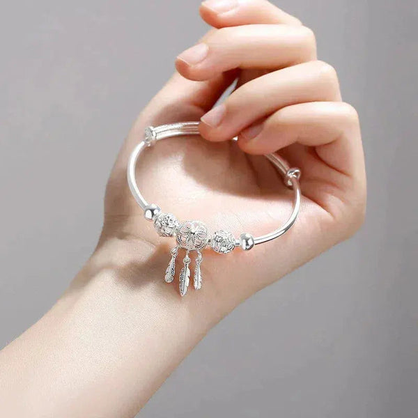 Adjustable bracelet with triple leaf charms made of 925 sterling silver 1