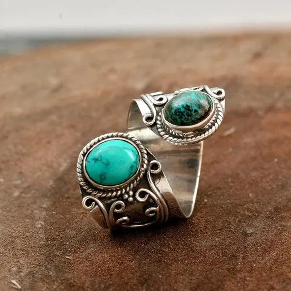 Adjustable ring with double turquoise setting 0