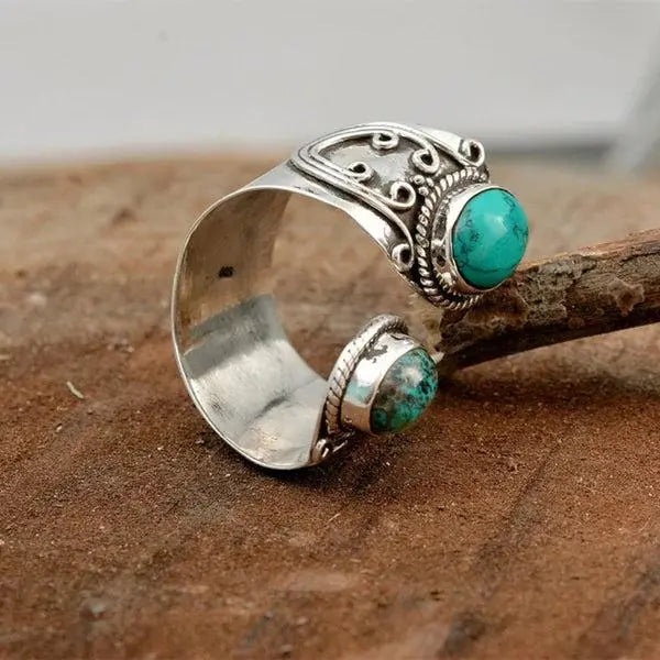 Adjustable ring with double turquoise setting 1