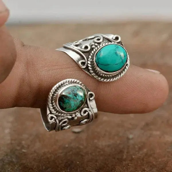 Adjustable ring with double turquoise setting 3