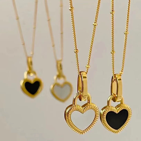 Black and White Heart Pendant Necklace in Gold 0