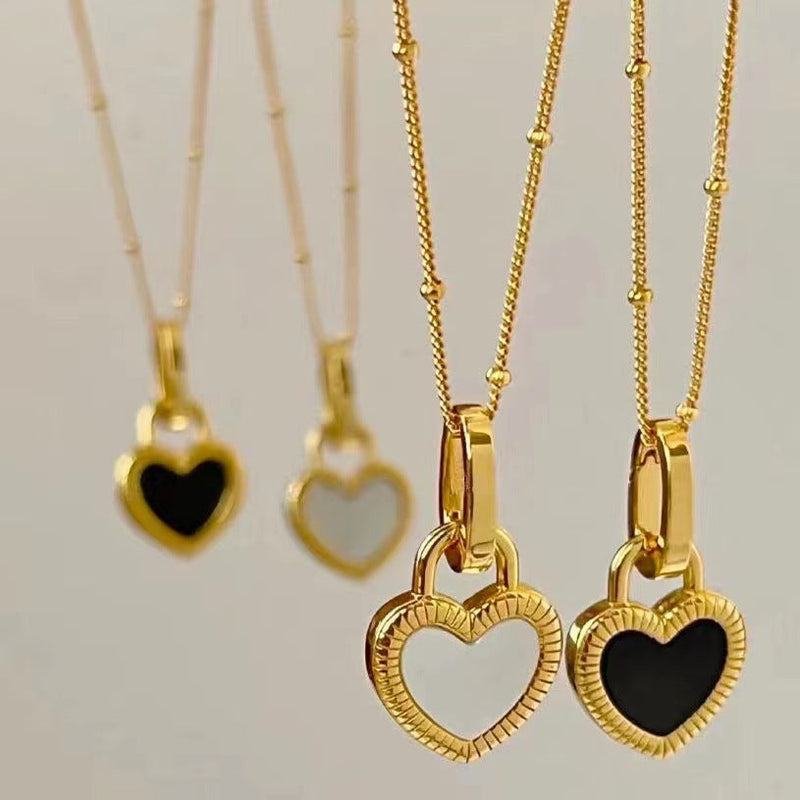 Black and White Heart Pendant Necklace in Gold 0