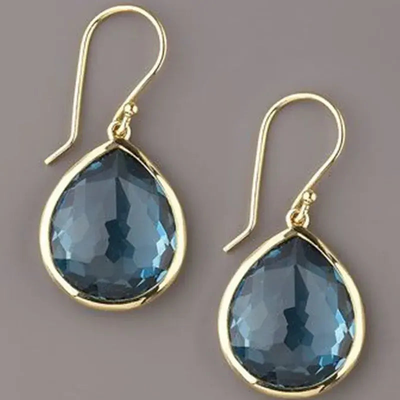 Blue Crystal Drop Earrings in Gold 0