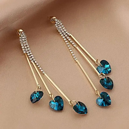 Blue Crystal Heart Elegant Rain Earrings 0