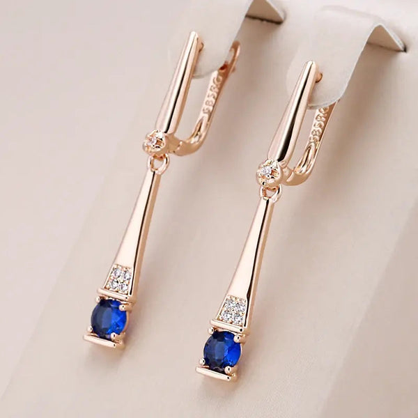 Blue Crystal Pendant Earrings in Gold 0