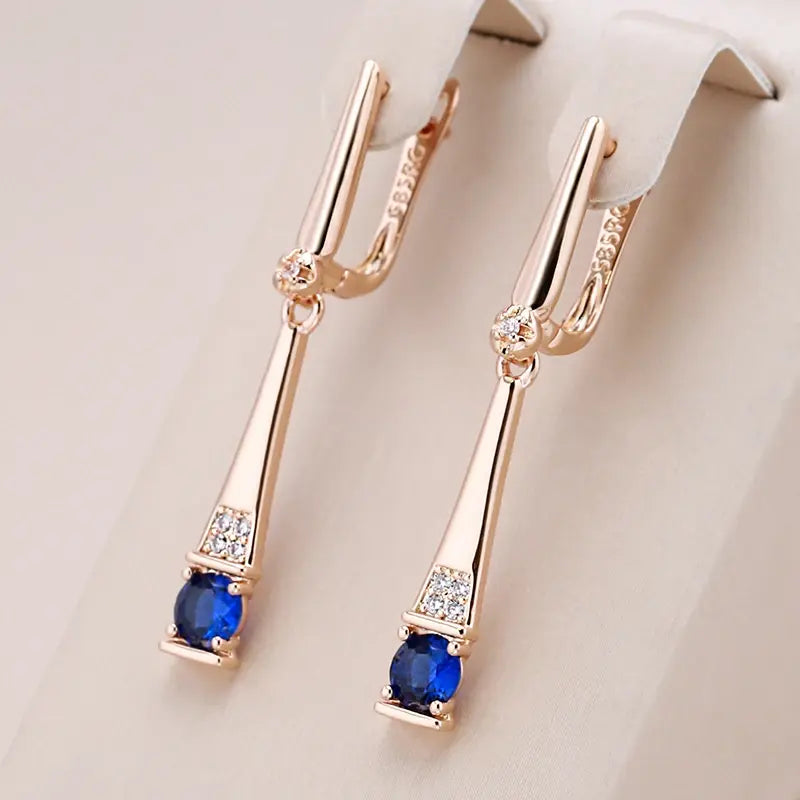Blue Crystal Pendant Earrings in Gold 0