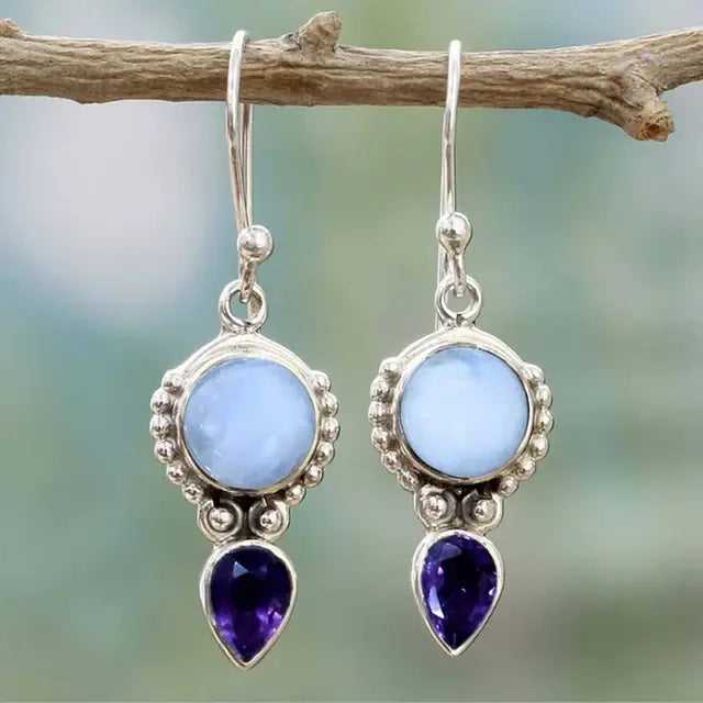 Blue Moonstone Earrings Vintage 0