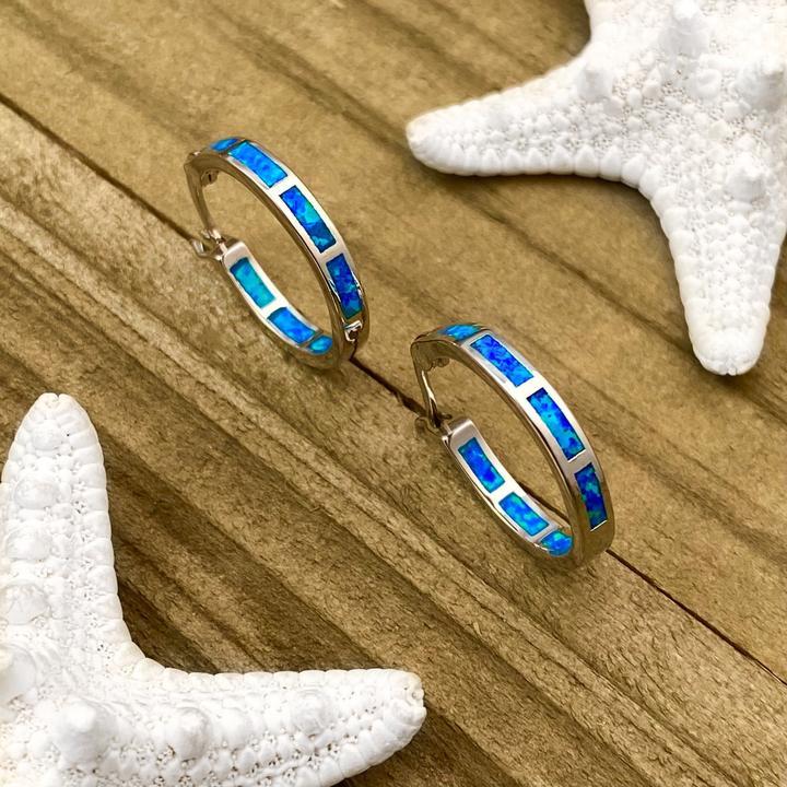 Blue Oceanic Opal Earrings in Silver 2