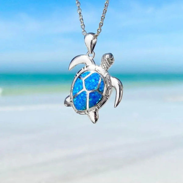 Blue Opal Sea Turtle Necklace 0