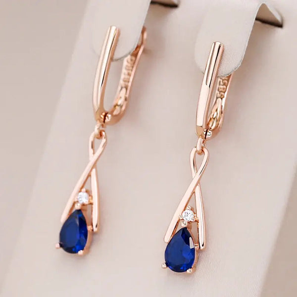 Blue Pendant Earrings in Gold 0