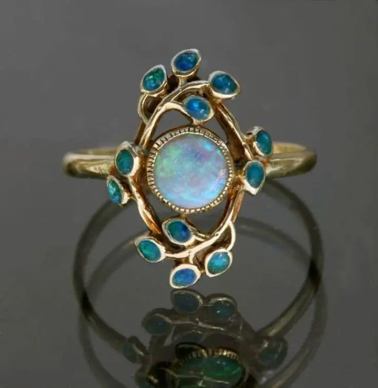Blue Ring Vintage Crystals and Opal 0