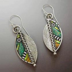 Boho Earrings with Green Crystals in Silver 0