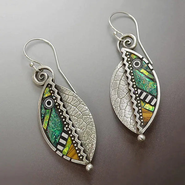 Boho Earrings with Green Crystals in Silver 0