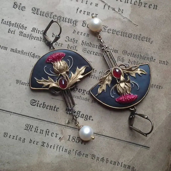 Boho Earrings with Pearls and Red Crystal 0