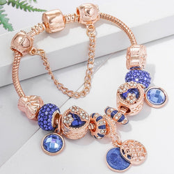 Bracelet in Pink Silver and Blue Crystal 0