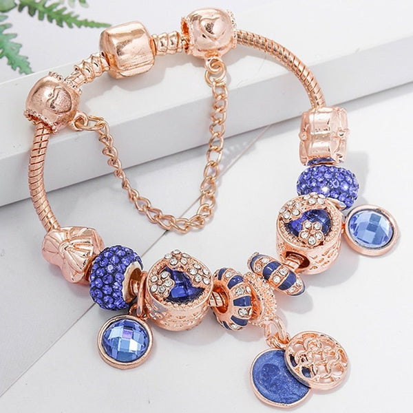 Bracelet in Pink Silver and Blue Crystal 0
