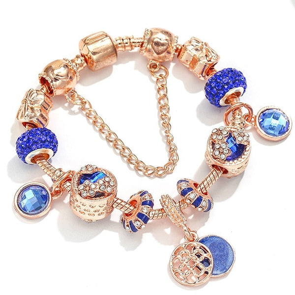Bracelet in Pink Silver and Blue Crystal 1