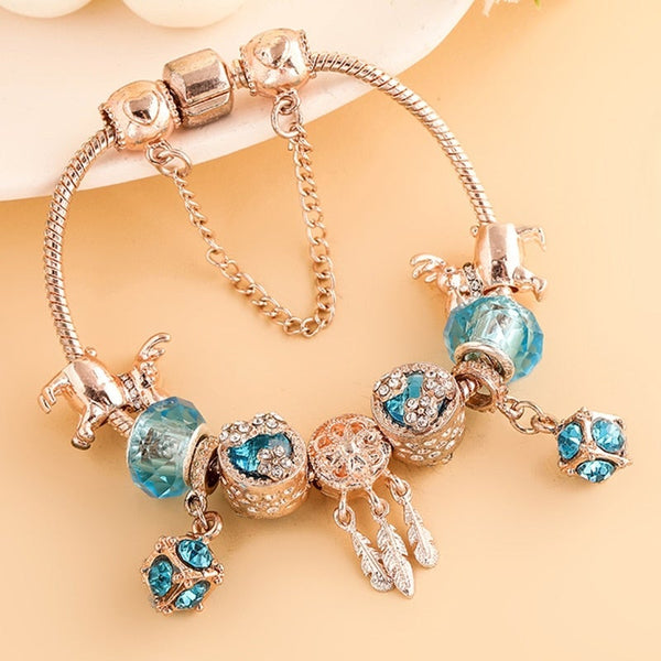 Bracelet made of rose silver and blue zirconias 0