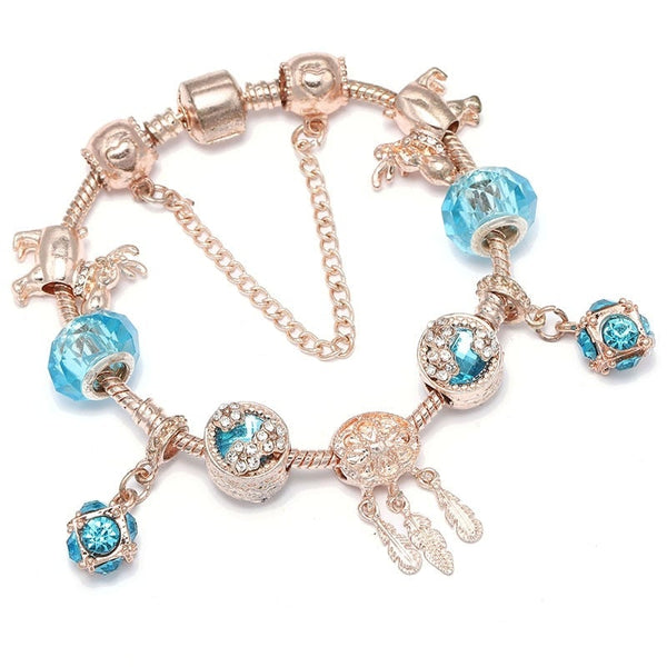 Bracelet made of rose silver and blue zirconias 1