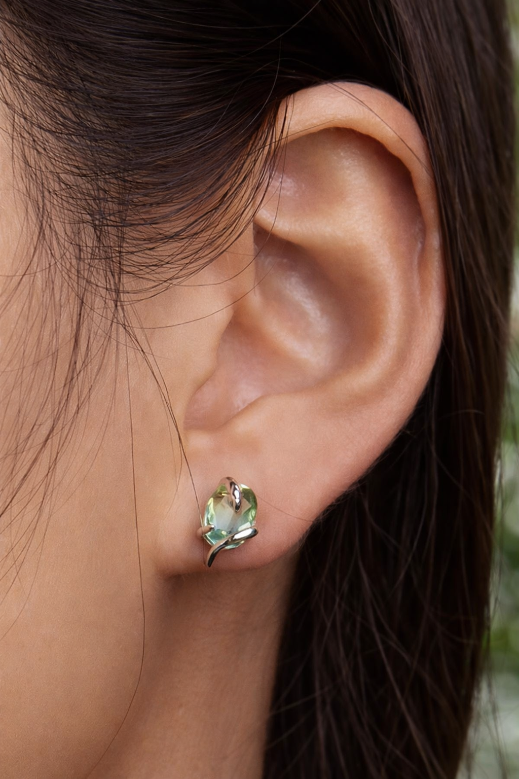 Vintage Green Stone Snake Earrings in 925 Silver