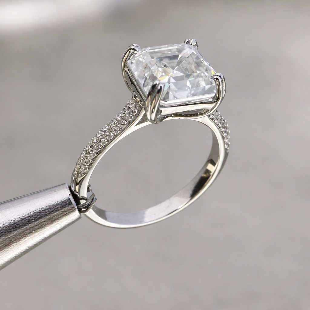 Square-Cut Moissanite Band in Solid Sterling Silver