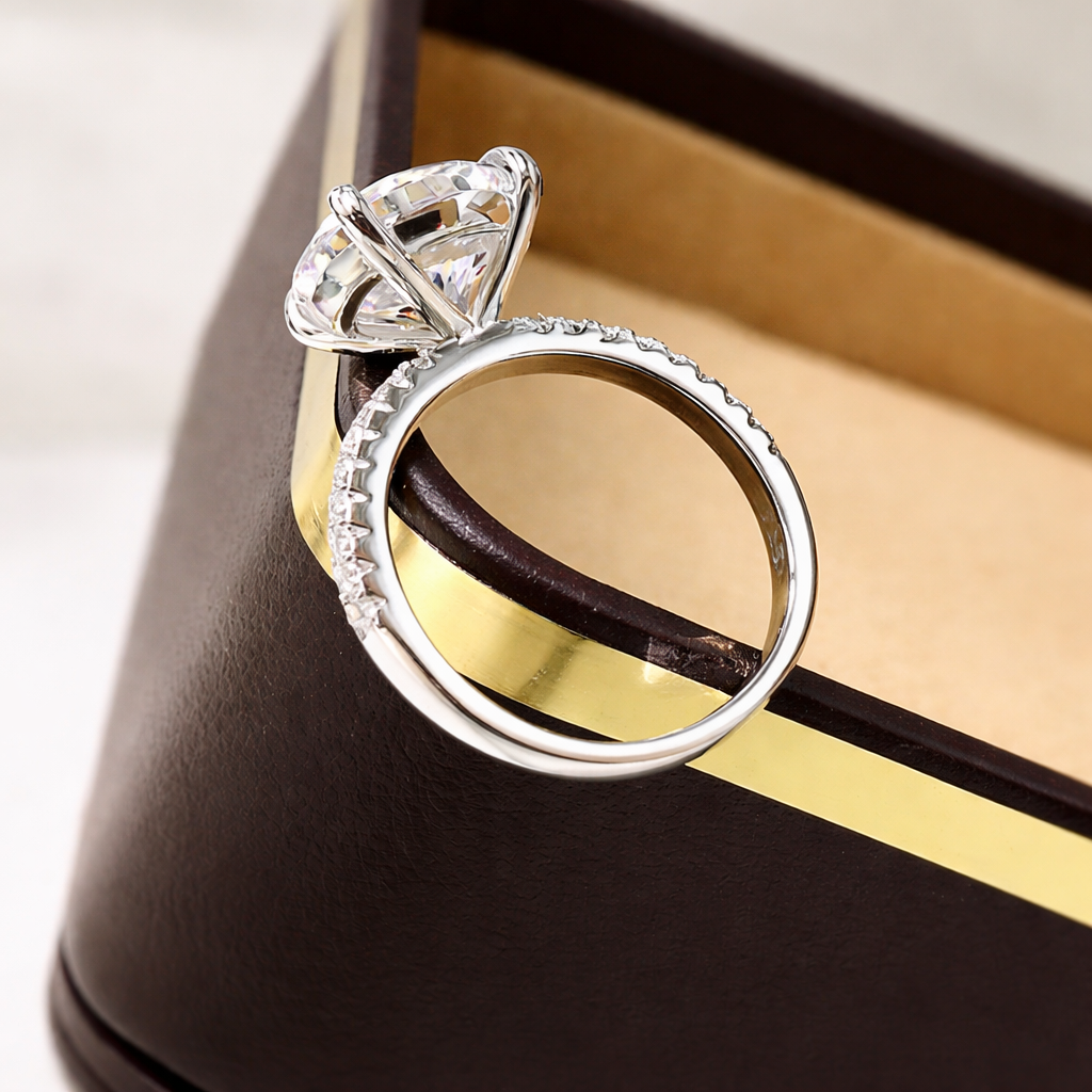 Oval-Cut Moissanite Ring with Hidden Halo Setting