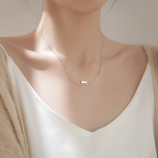 Climbing Cat Necklace in Silver 0