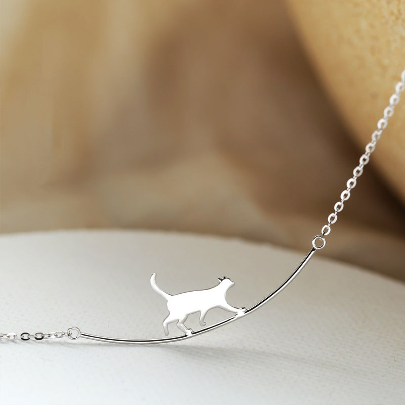 Climbing Cat Necklace in Silver 2