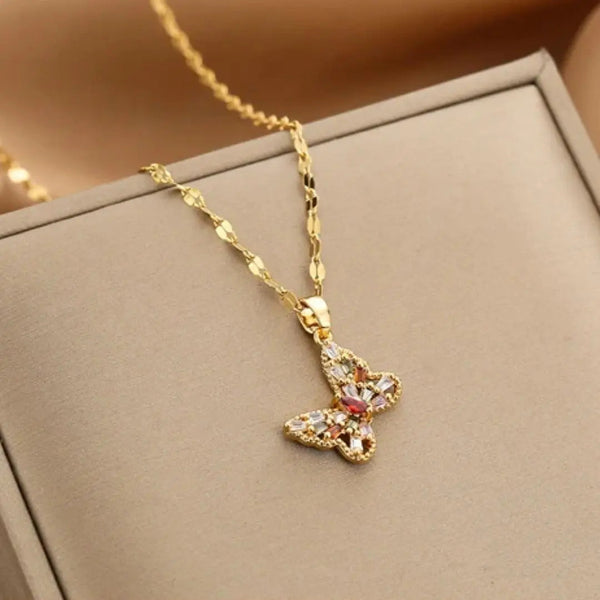 Crystal Butterfly Necklace in Gold 0