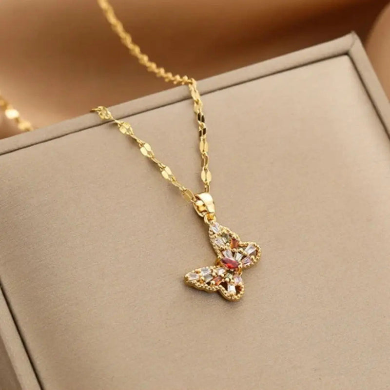 Crystal Butterfly Necklace in Gold 0