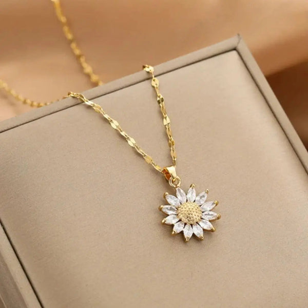 Crystal Sunflower Necklace in Gold 0