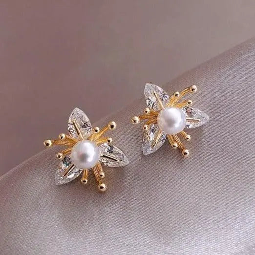 Crystal and Pearl Flower Earrings 1