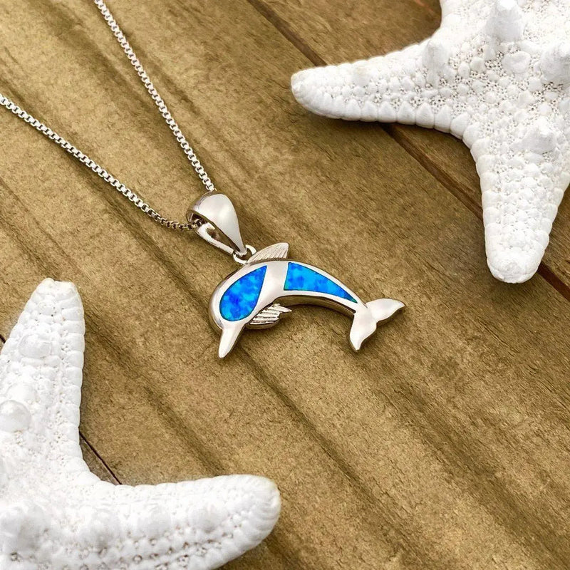 Dolphin Necklace made of Opal and Silver 0
