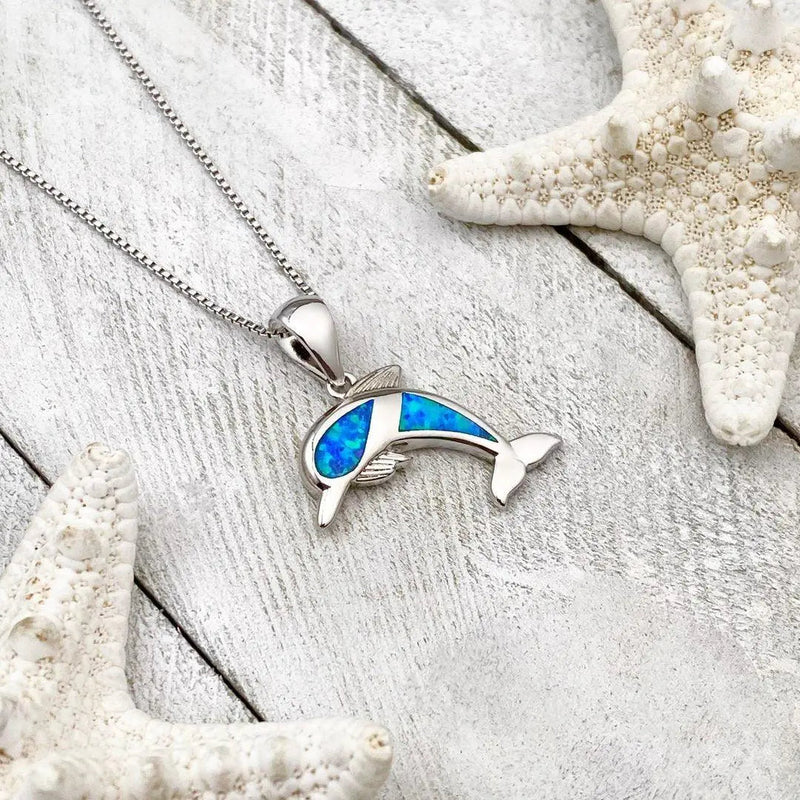 Dolphin Necklace made of Opal and Silver 1
