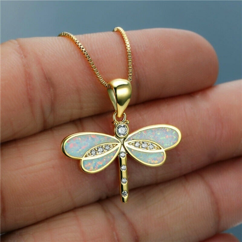 Dragonfly Necklace in Gold with Opal 0