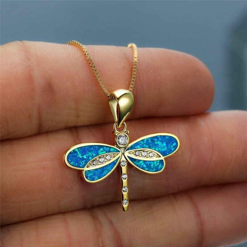 Dragonfly Necklace in Gold with Opal 5