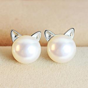 Earrings Kittens with Cultured Pearls and Silver 0
