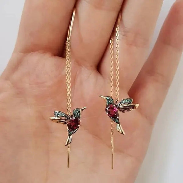 Earrings with Hummingbird Enamel and Zirconias 1