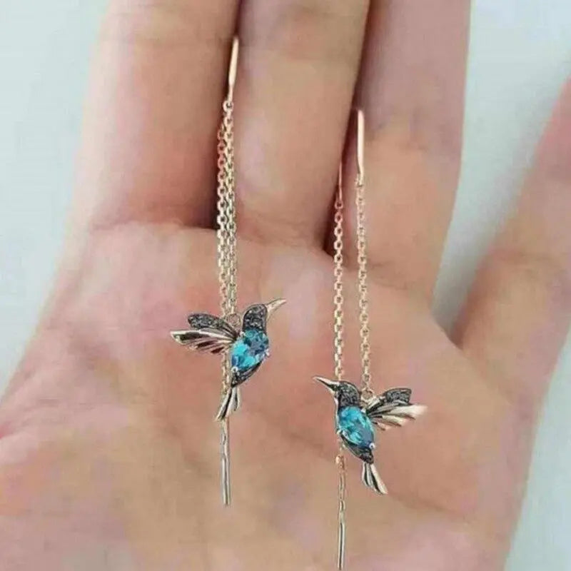 Earrings with Hummingbird Enamel and Zirconias 2