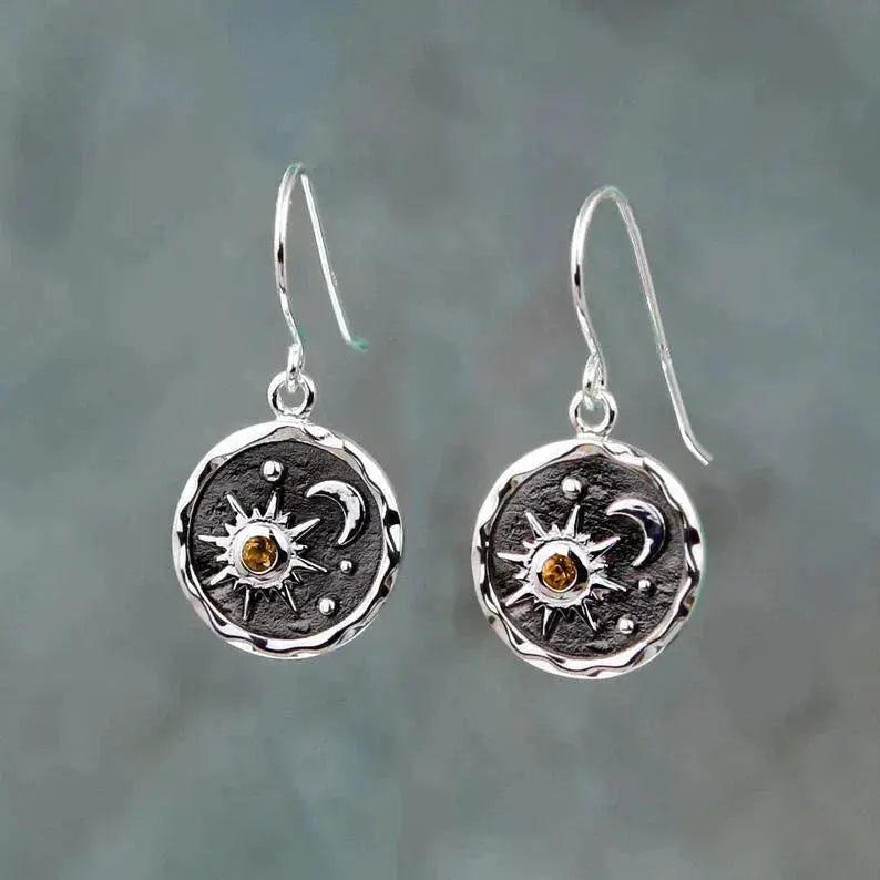 Earrings with Sun and Moon in Gold and Silver 2