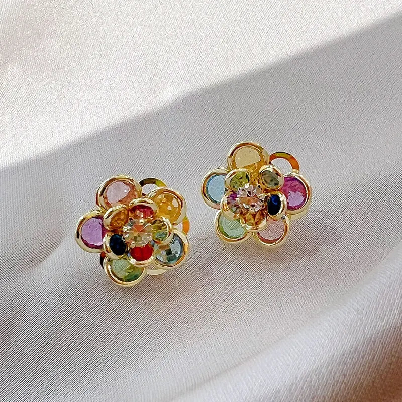 Elegant Colorful Crystal Flower Earrings 0