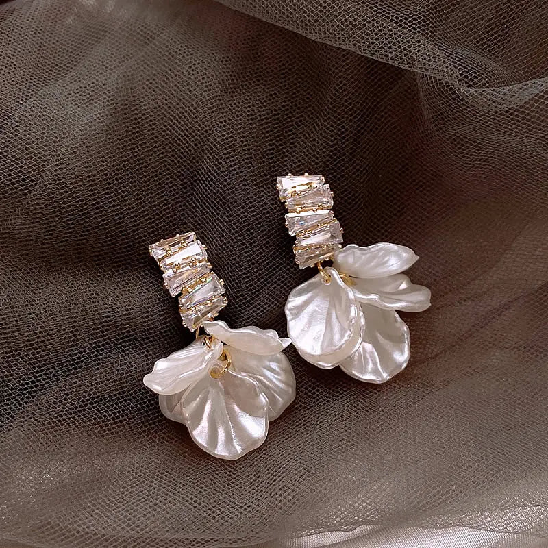 Elegant Gold White Petal Earrings 0