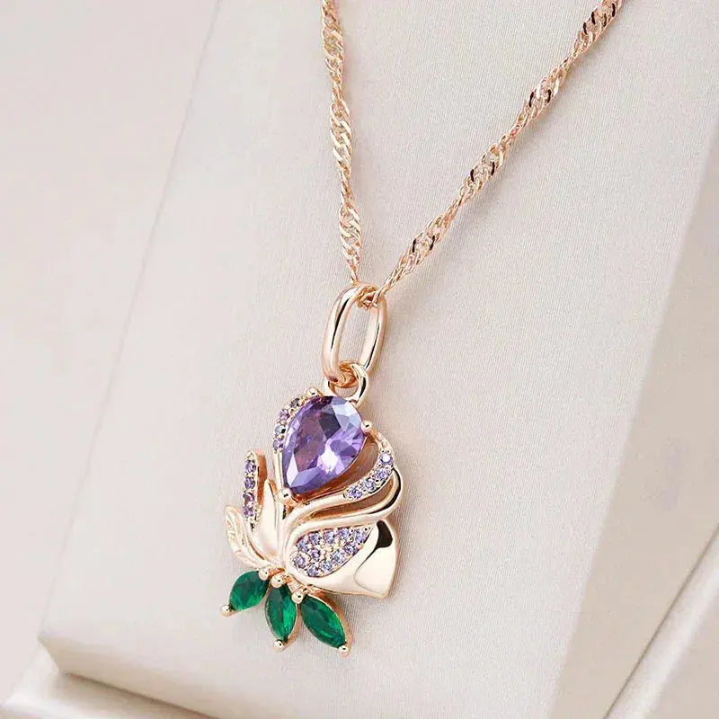 Elegant Lilac Rose Necklace in Gold 0