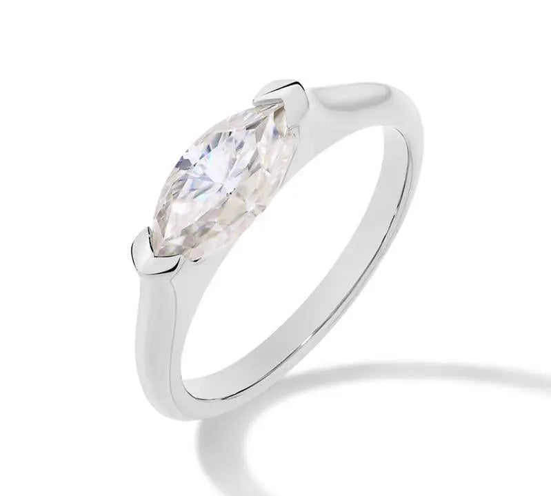 Elegant Marquise-Cut Diamond Ring in Sterling Silver 0